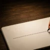 白紙のノートにペンで1本の線を書き始める手元