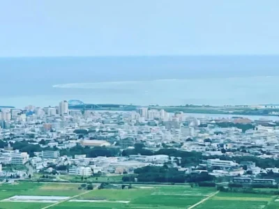 石垣島の市街地と海を高台から見渡した風景