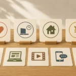 副業選びの条件を示す4つのカードと複数の副業候補のイメージ