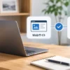 ノートパソコンとWebサイト、サーバー・ドメインを示すイメージ